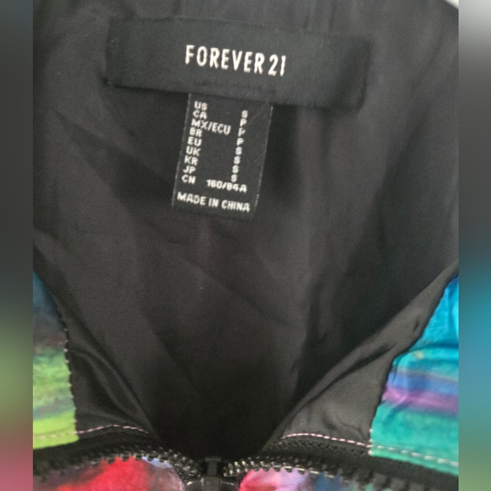 Forever 21 Abstract Print Cropped Quarter Zip Windbreaker Jacket S - Picture 5 of 8